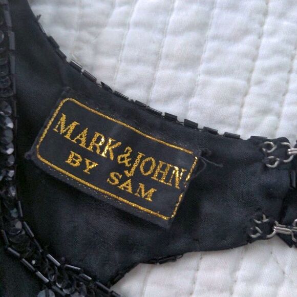 Vintage 1980s Beaded Dress Mark & John by Sam 100% Silk Black Cocktail Medium - Picture 8 of 13